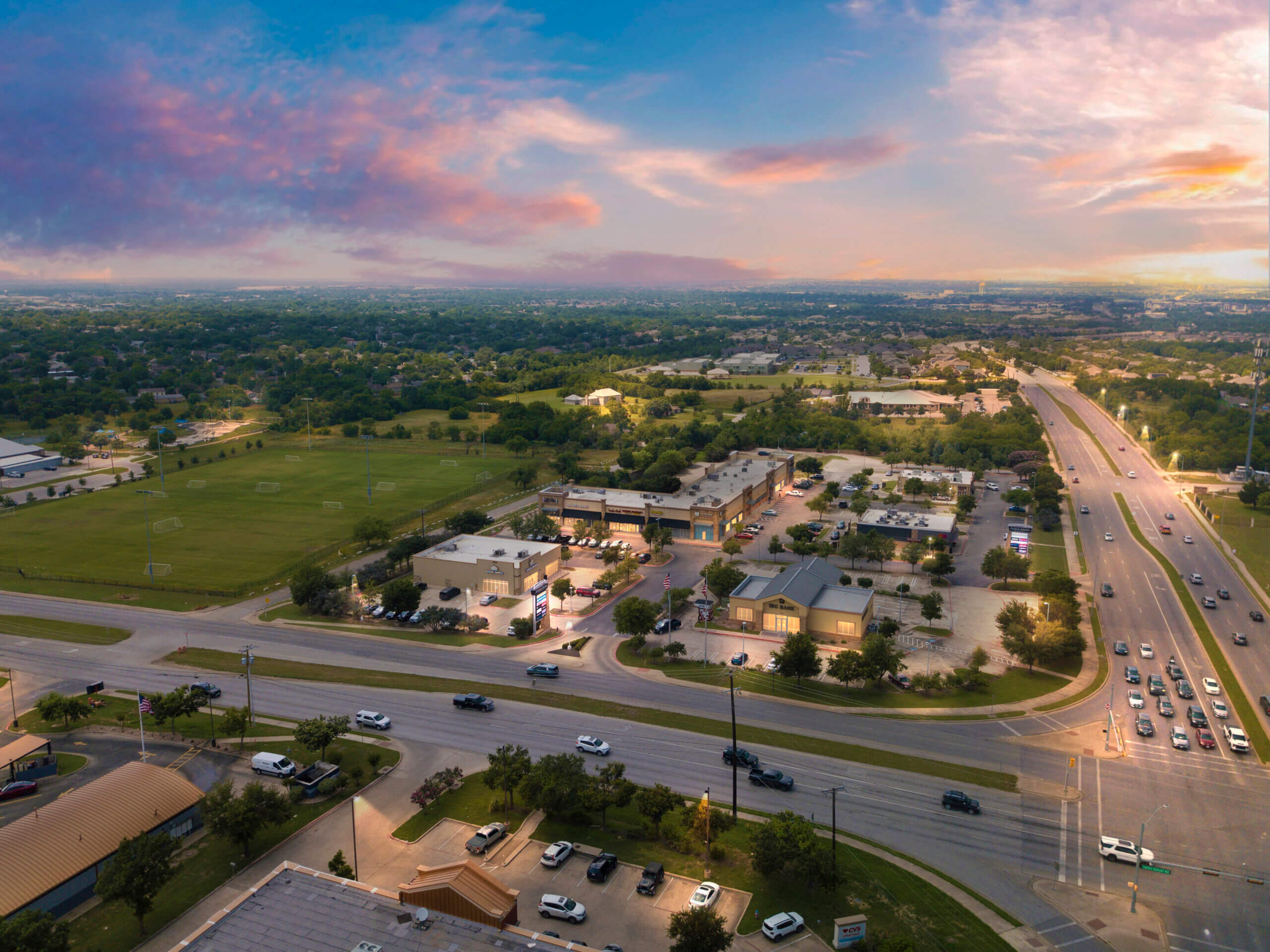 virtual twilight edit of aerial real estate photo
