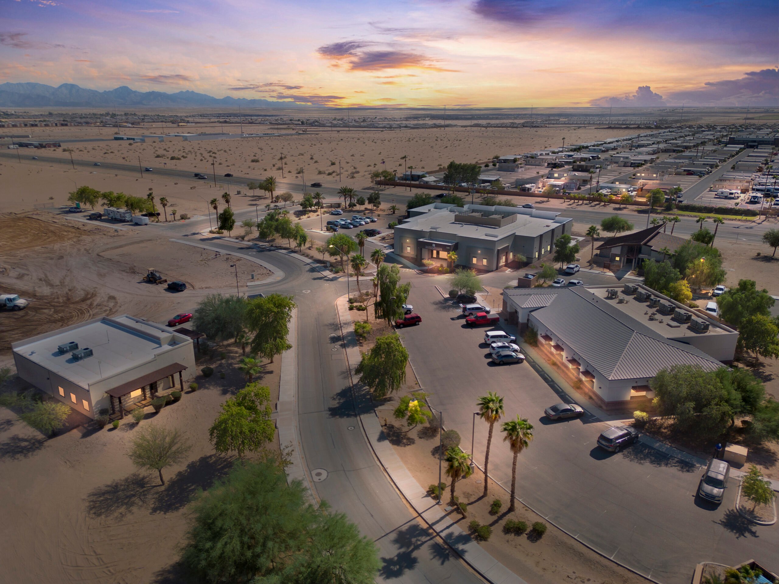 drone real estate photography in twilight