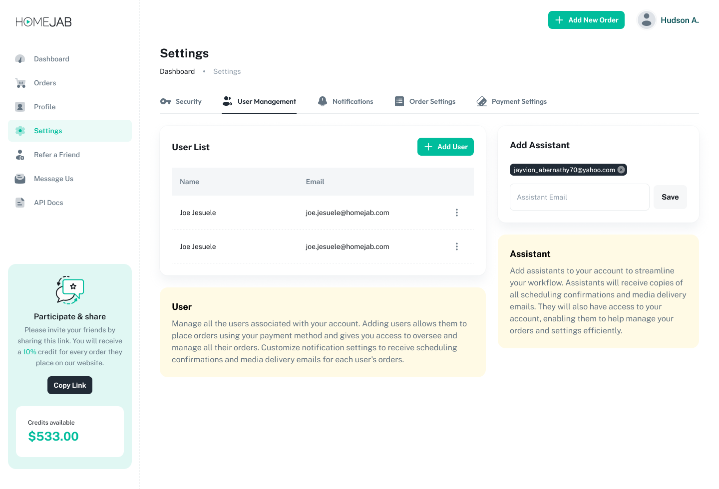 HomeJab user management