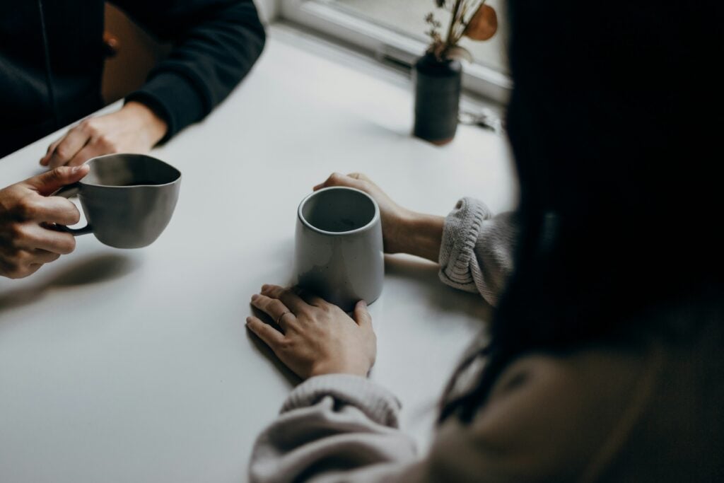 drinking coffee