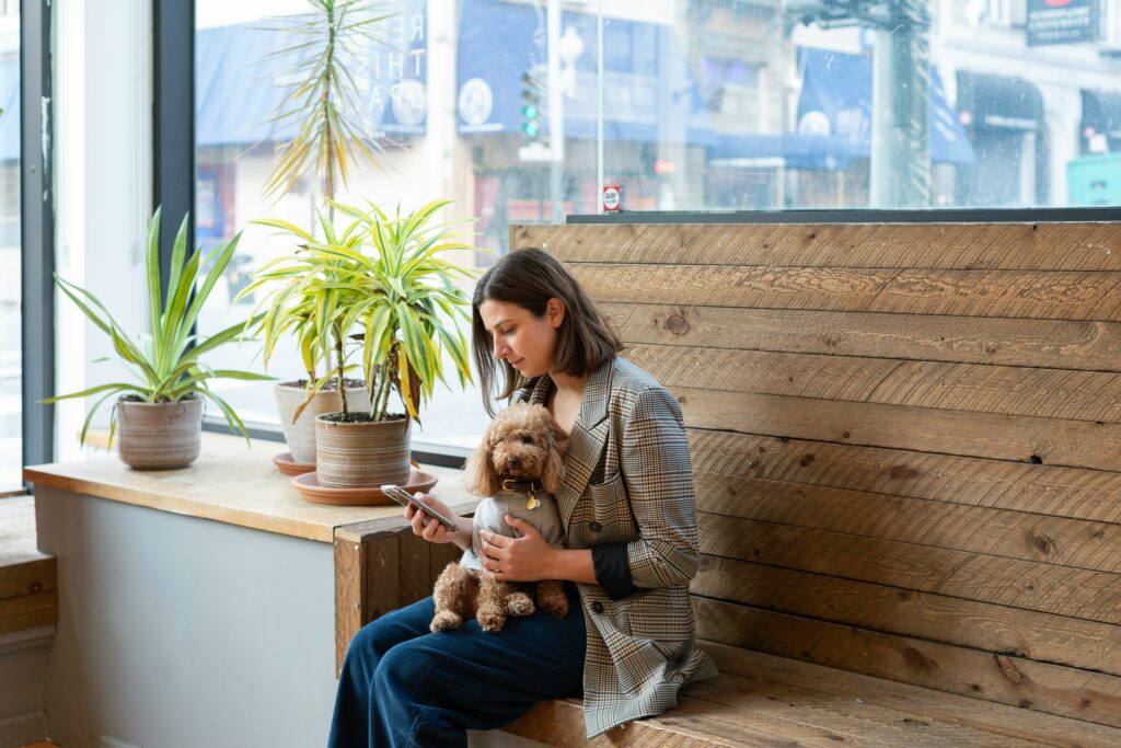 saleswoman with dog