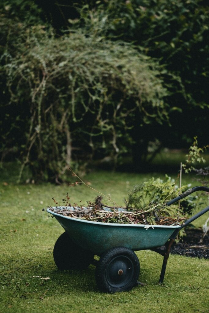 wheel barrel filled with debris