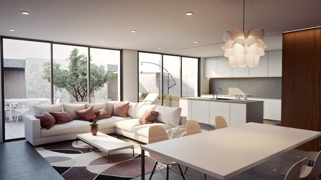 modern living room and kitchen