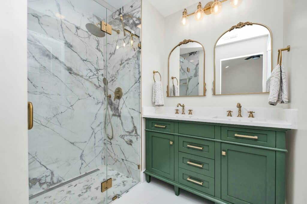 bathroom with green vanity