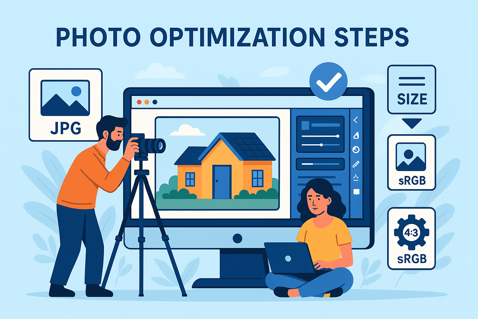 Photo Optimization Steps Optimizing real estate photos requires careful attention to technical details and file management. Here’s a breakdown of the key steps to ensure your images look great on both web platforms and MLS listings.