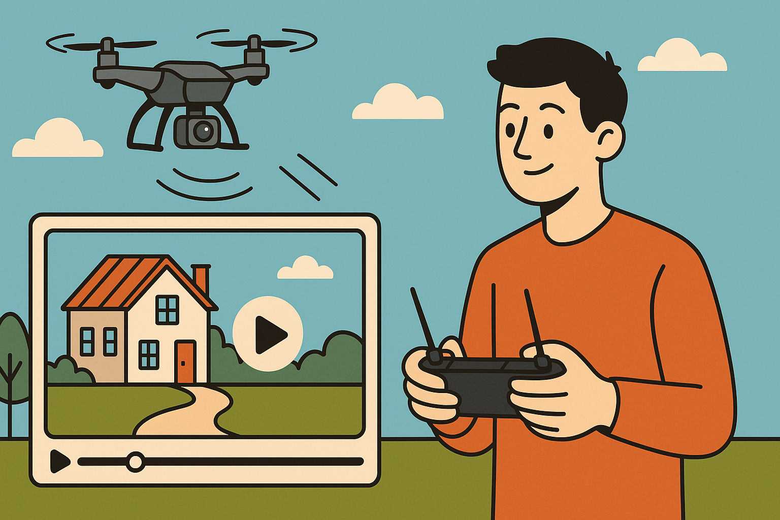 Flying Drone Over Suburban Home