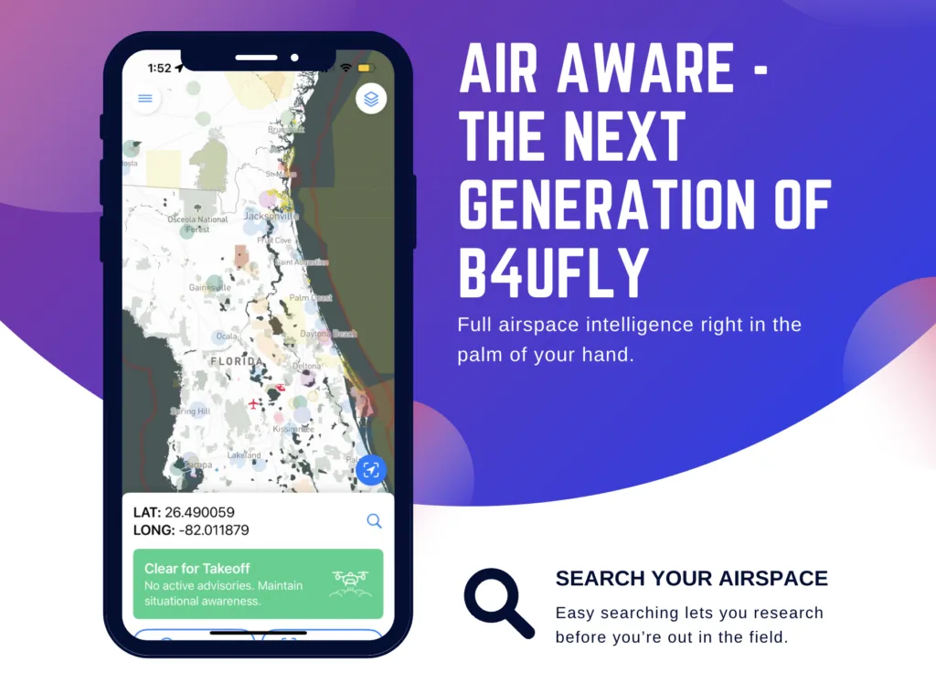 Aloft Air Aware app showing airspace over Florida with a Clear for Takeoff status
