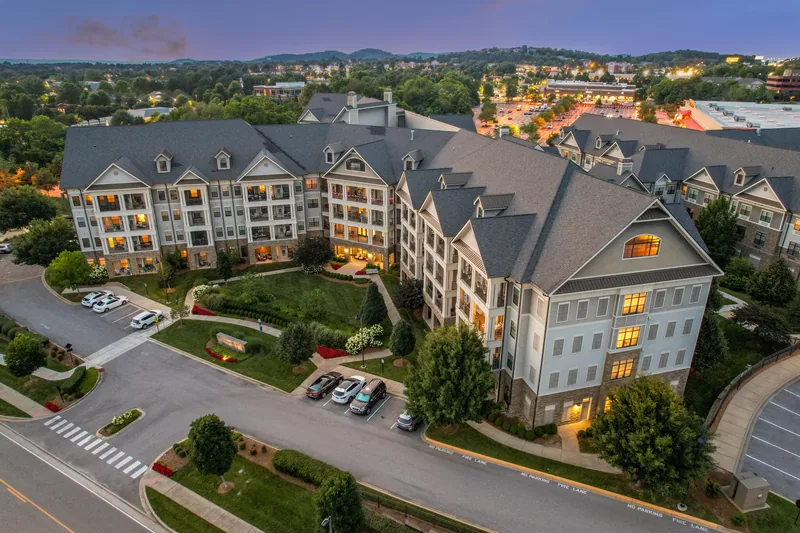 Aerial twilight photo of a large residential complex