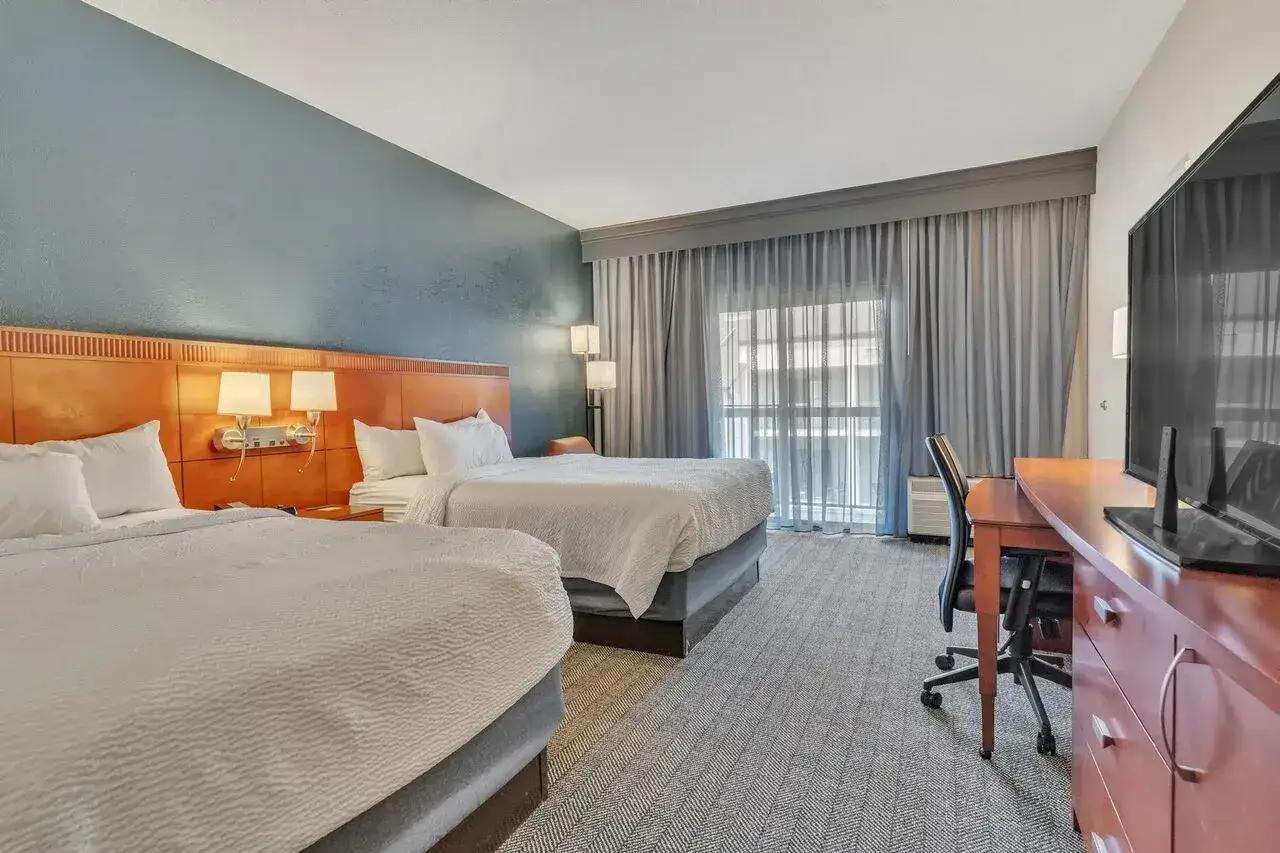 Hotel suite with king bed and view