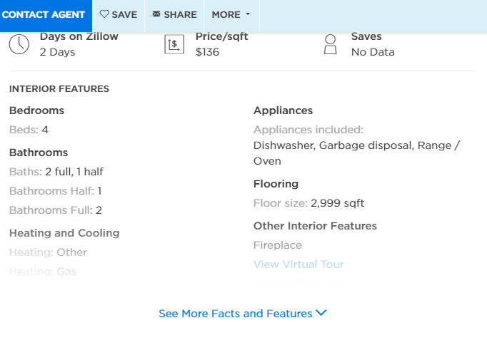 Screenshot showing a listing on Zillow.