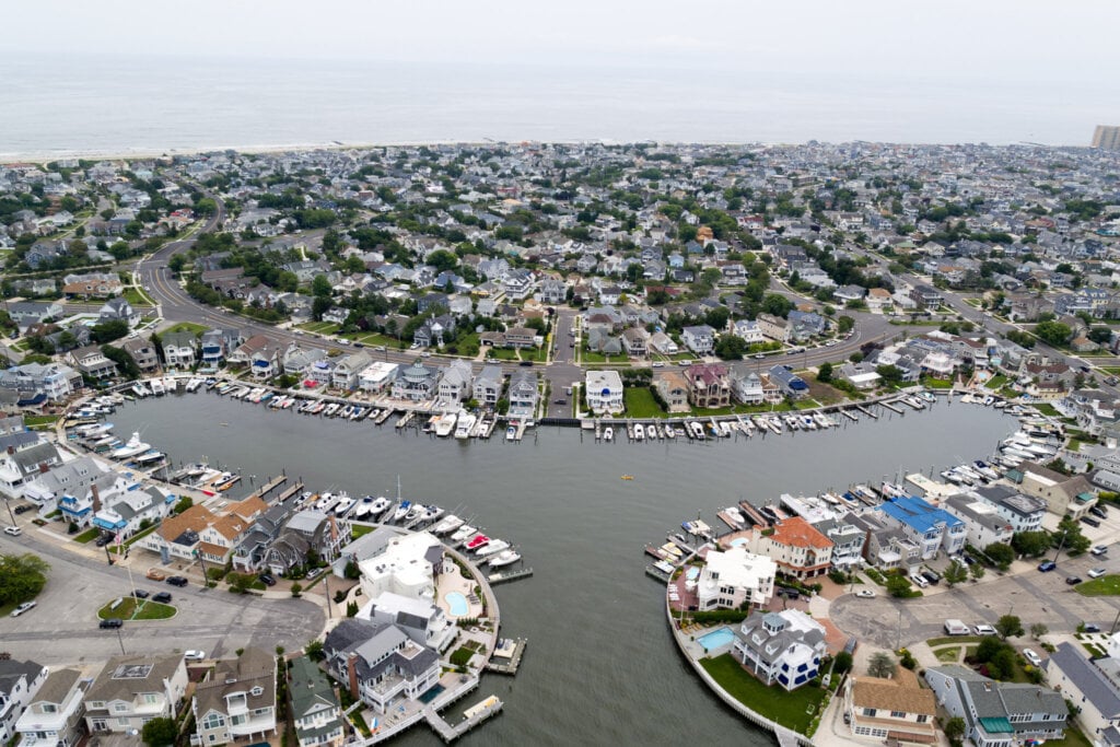 Another drone photo of the same neighborhood but just of the port.