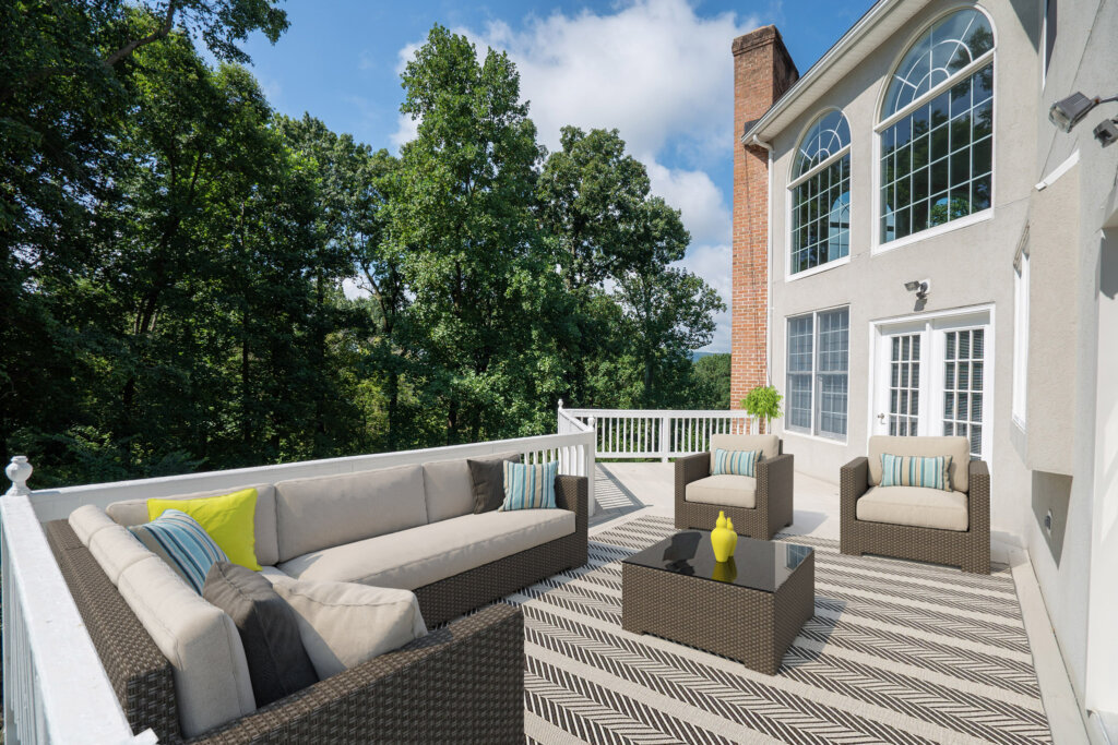 Virtual staging being used on an empty outdoor patio.