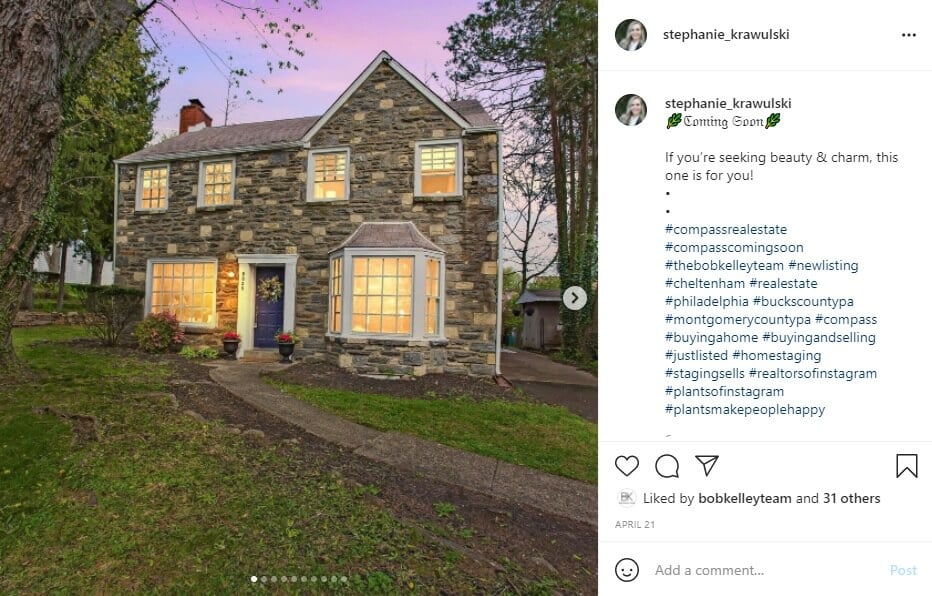 Example of a property listing on Instagram.