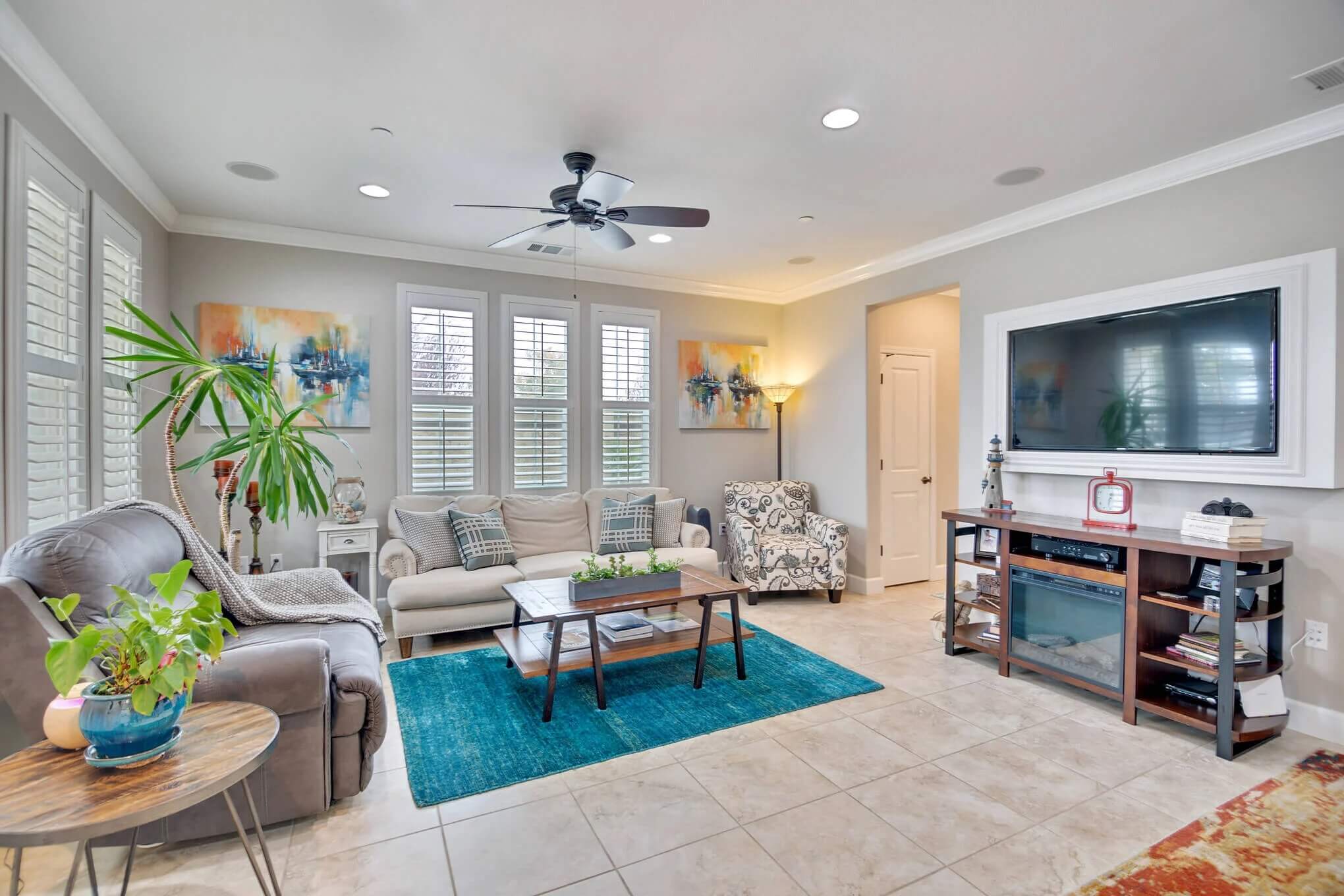 gorgeous living room with blue rug