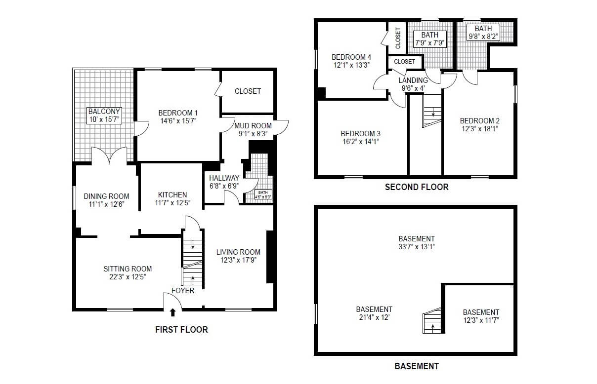 floor plan in black & white 