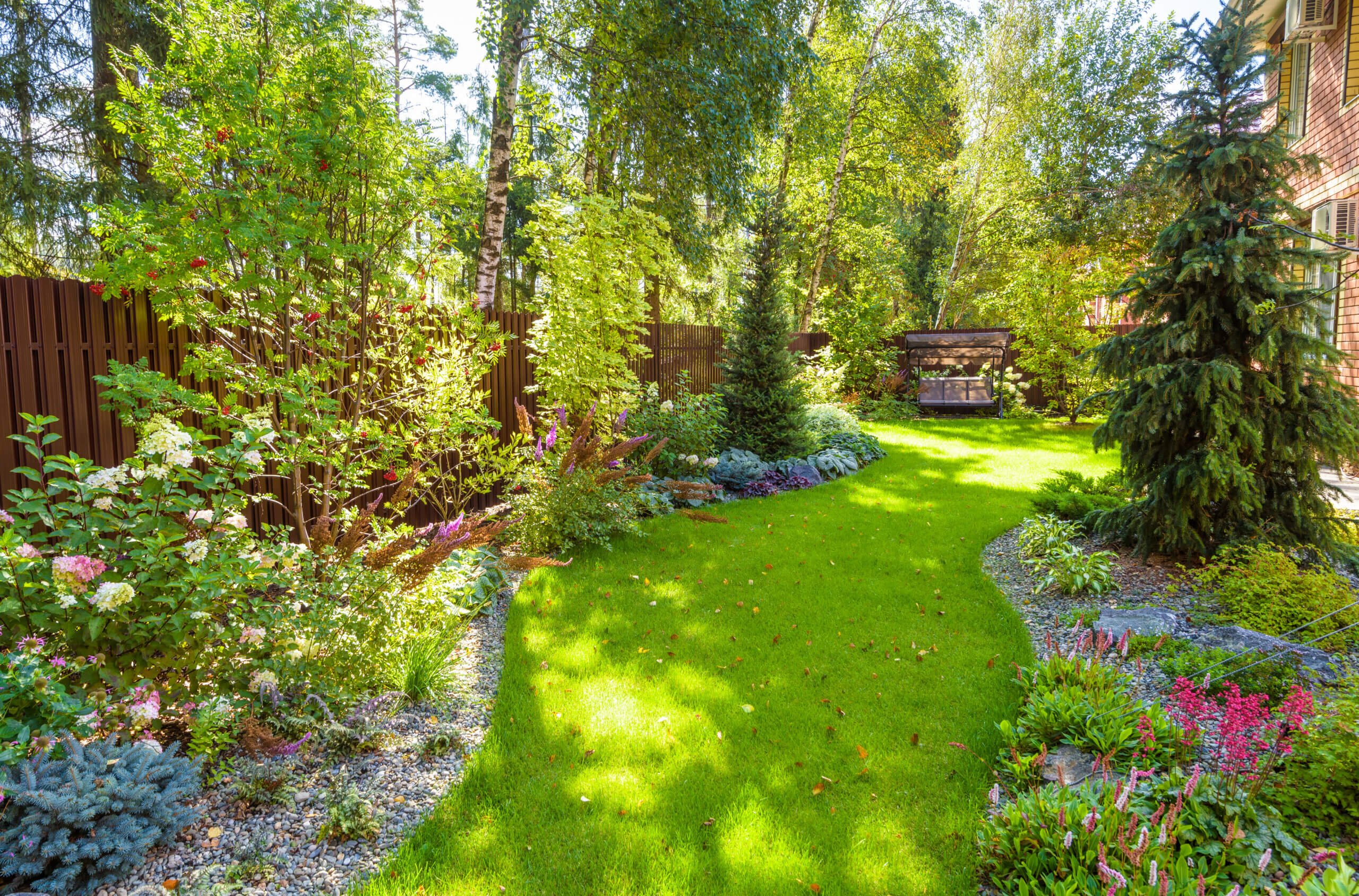 Landscaping in green home garden