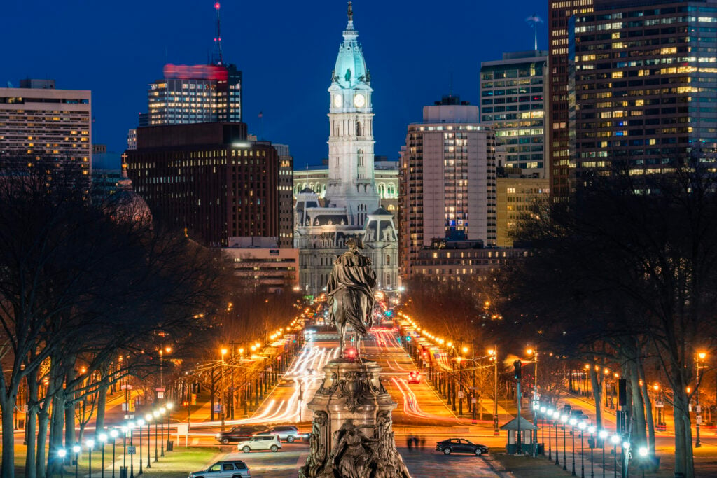 Downtown Philadelphia in twilight